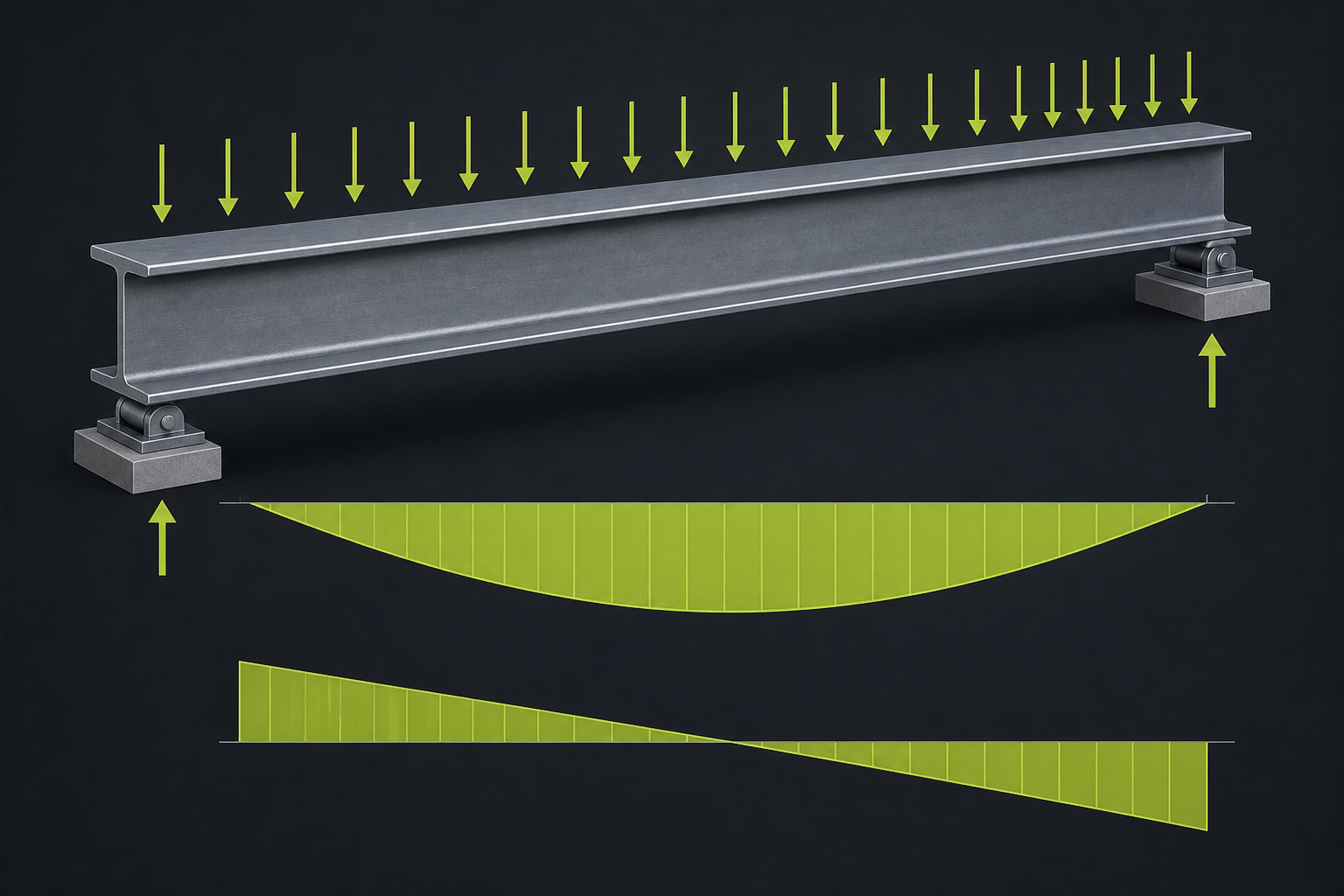 Balkberäkning med laster, momentdiagram och tvärsnitt i STQ Beam